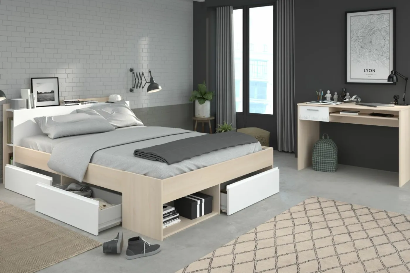 Bett mit Schreibtisch MOST 61