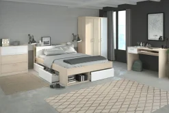 160-iger Stauraumbett mit Kleiderschrank, Schreibtisch und Kommode MOST 76