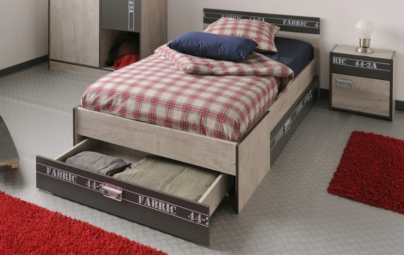 Jugendbett 90 x 200 mit Nachtkommode FABRIC 3